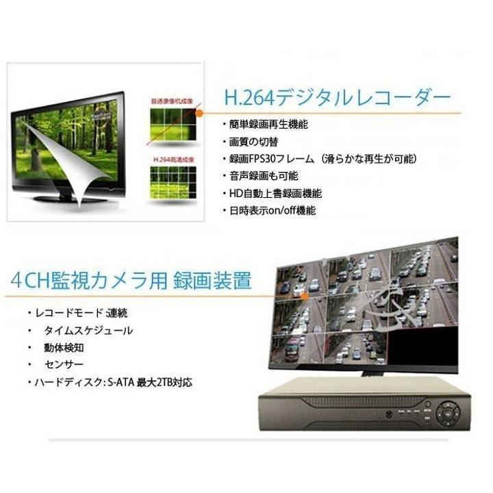 4CHデジタルレコーダーとCCTVカメラ 20M映像ケーブル 防犯カメラセットBNC端子2個付き スマホでどこからでも監視 暗視防水防犯カメラ DVR6004CT100SET_1