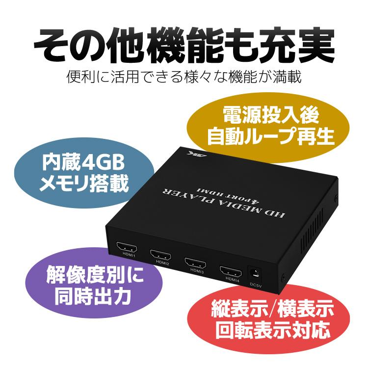 HDMI出力4個対応 同時4台テレビに 4Kメディアプレイヤー リモコン付き