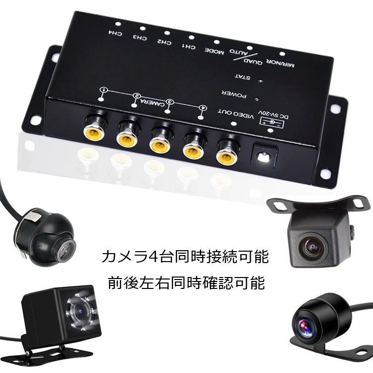 車載用映像4分割器 モニター映像 4分割表示 正像、鏡像切替 1つの