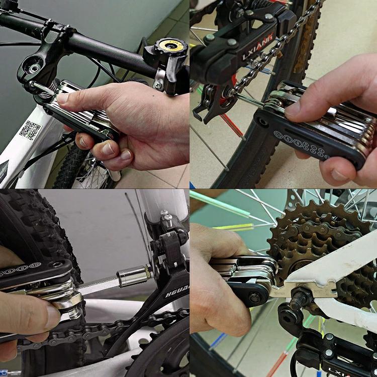 自転車用マルチツール と パンク修理キット 多機能工具 各種ドライバー/レンチ/ソケットレンチ 一体型ツール コンパクト 自転車の整備修理 収納ポーチ付 CYTO315｜skynet｜07