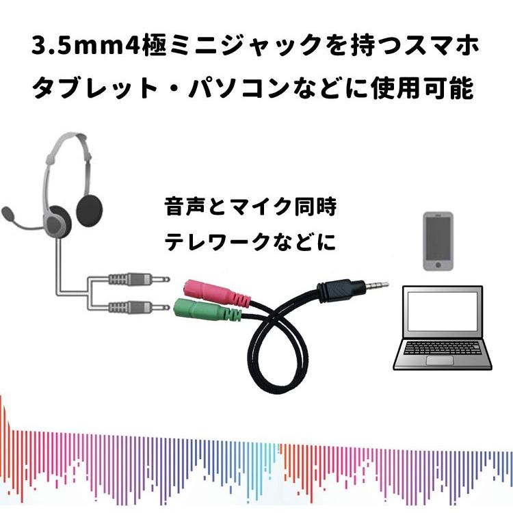 ヘッドホンとマイク用変換アダプタケーブル 3.5mm 4極 ミニプラグ