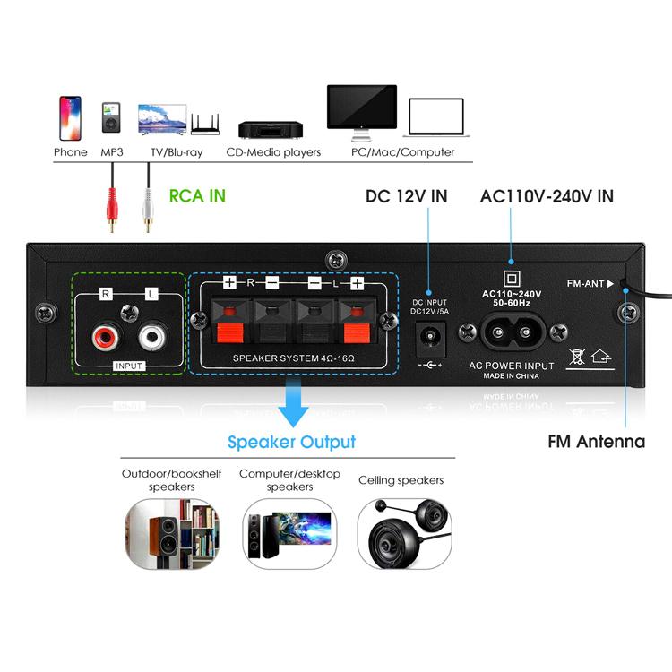消費税無し Bluetooth5 0対応 2chオーディオアンプ 30w 実効最大300w 300w 多機能 Usb 電源内蔵型 リモコン付 Acアダプター可 Microsd Lpak35 小型 Hi Fiステレオ