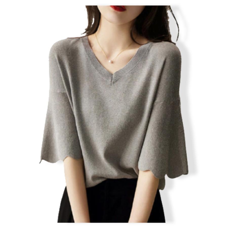 TO BE CHIC 半袖ニット　フリル袖 JY.上品】 半袖 ニット花飾り 春夏 薔薇 フリル ショート丈