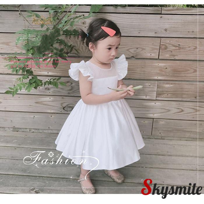 新しい ベビードレス Fashion 結婚式 宴会 誕生日 イベント チュールワンピース キッズ フラワーガール フリルデザイン 子供服 ふんわり 新生児 白ドレス ドレス サイズ 100cm Acte Paris Org