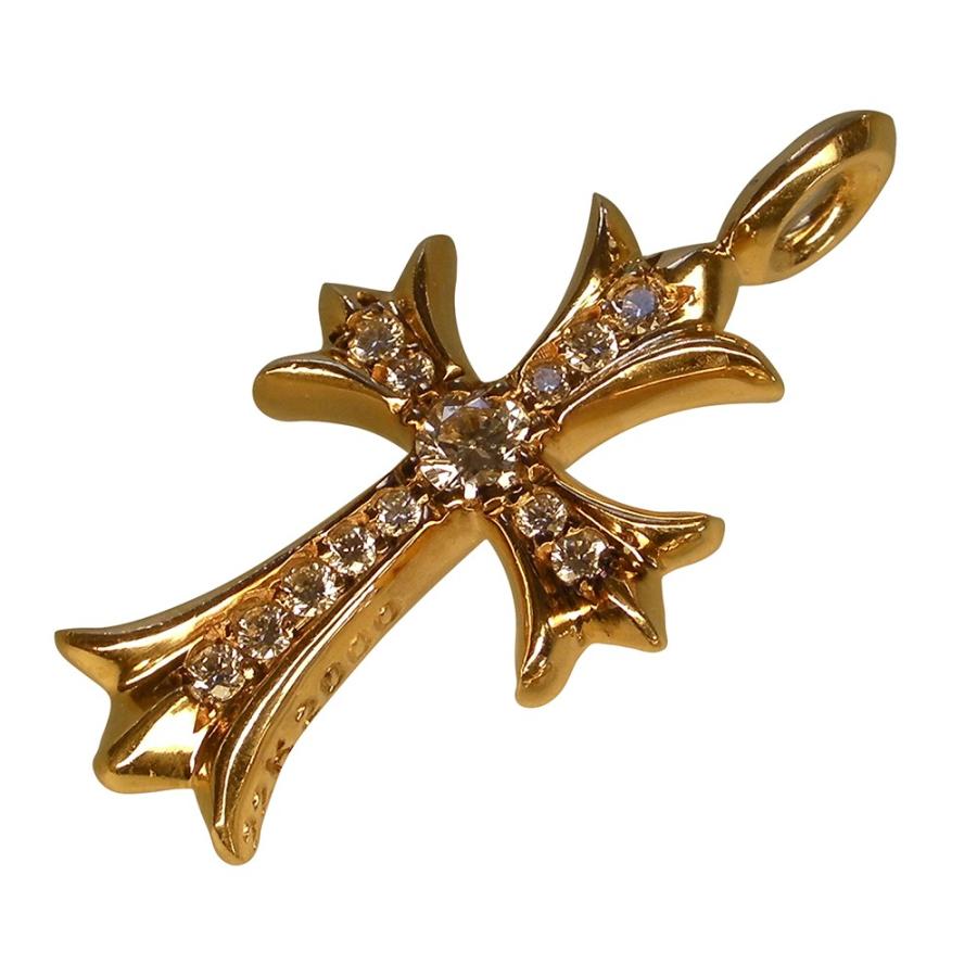 CHROME HEARTS 22K GOLD TINY CH CROSS CHARM PAVE DIAMOND
