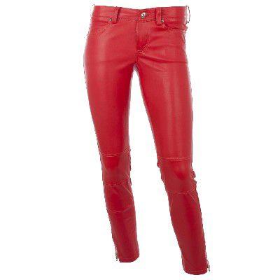 クロムハーツ　レディースパンツ　スキニー　MOTO　ストレッチレザー　サイドジップ　レッド | 