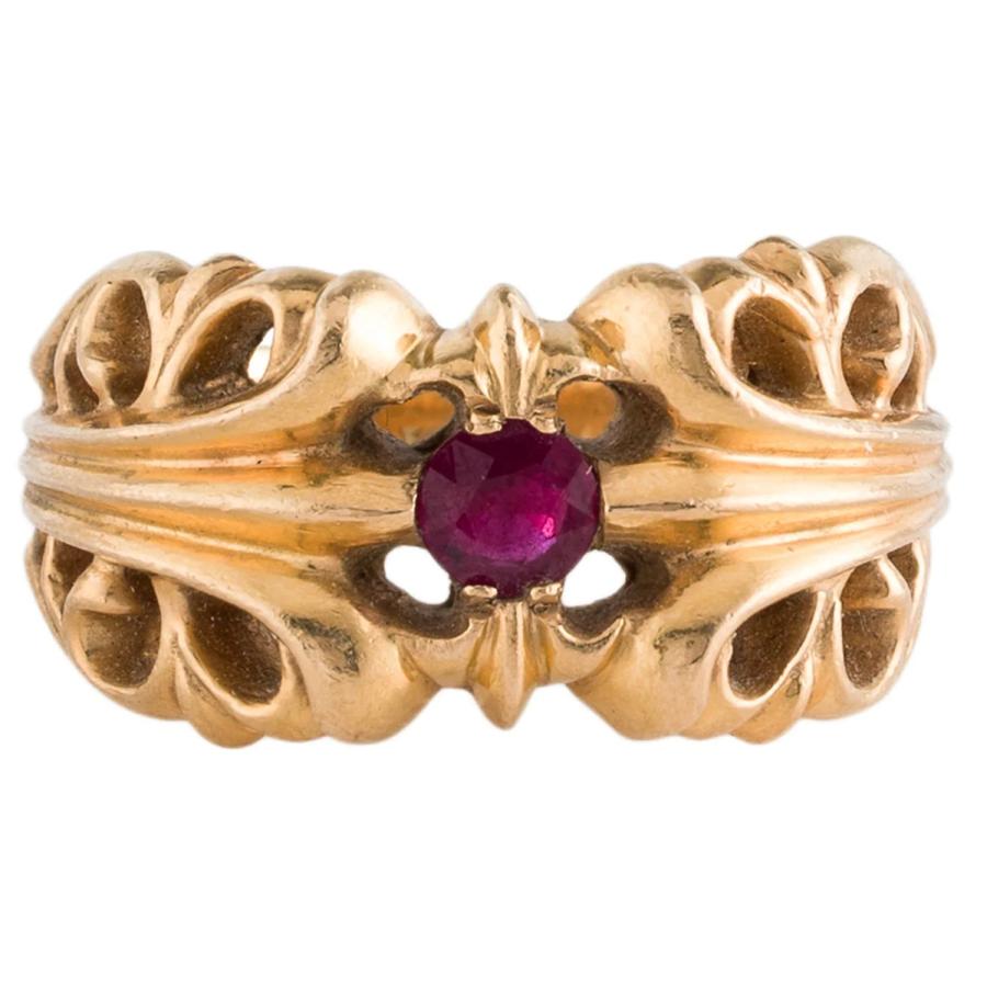 CHROME HEARTS DBL FLORAL CROSS RING PAVE RUBY クロムハーツ　ダブル　フローラルクロス　リング　ルビー　中古 | CHROME HEARTS