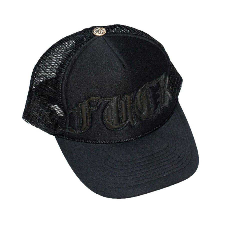 クロムハーツ FUCK レザーパッチ トラッカーキャップ ブラック 現行モデル クロムハーツトラッカーキャップCHブラックホワイト|クロム
