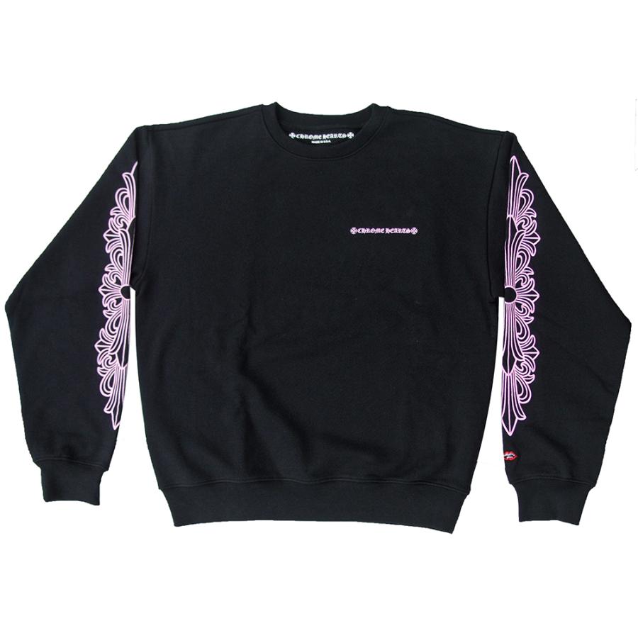 CHROME HEARTS SWEAT SHIRT FLORAL CROSS BLACK / PINK クロム CHROME HEARTS SWEAT SHIRT FLORAL CROSS BLACK / PINK クロム