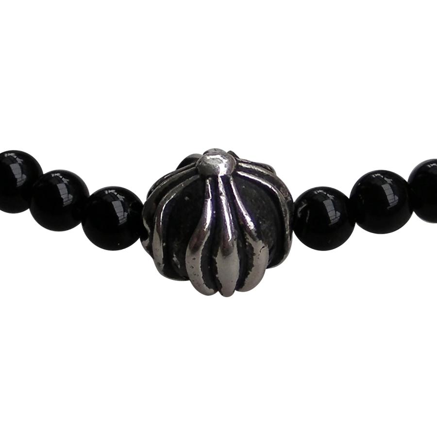 CHROME HEARTS 4MM BLACK TOURMALINE & 10MM SILVER CROSSBALL BEADS