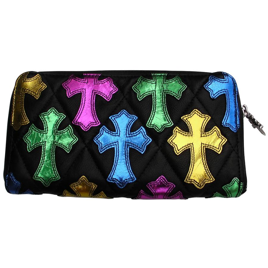 CHROME HEARTS REC F ZIP #2 WALLET CEMETERY CROSS QUILTED MULTI 