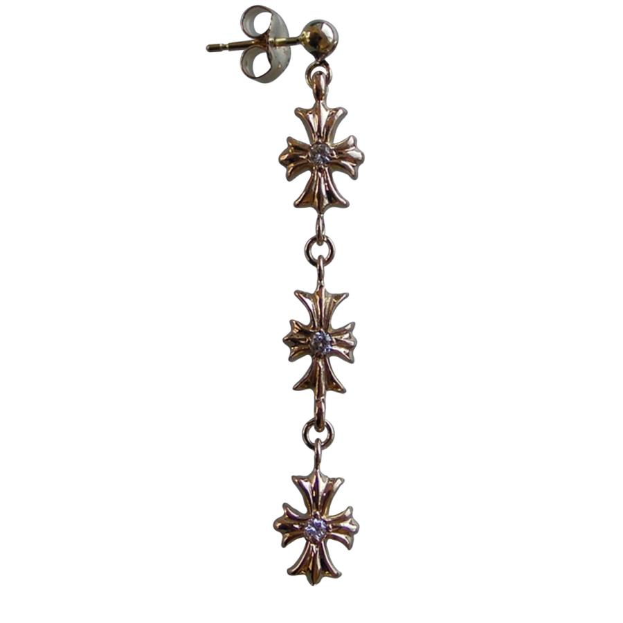 CHROME HEARTS 22K 3 TINY E CROSS DROP EARRING DIAMOND クロム