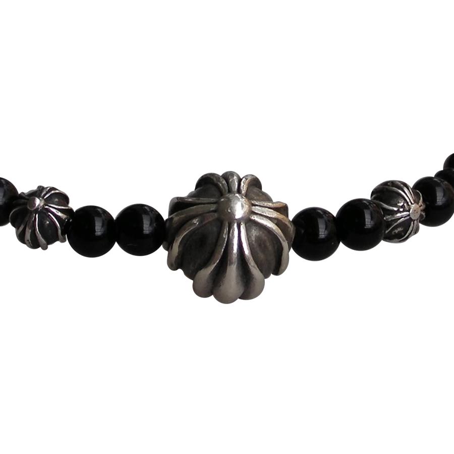 CHROME HEARTS 4MM BLACK TOURMALINE & 3 SILVER BEADS BRACELET