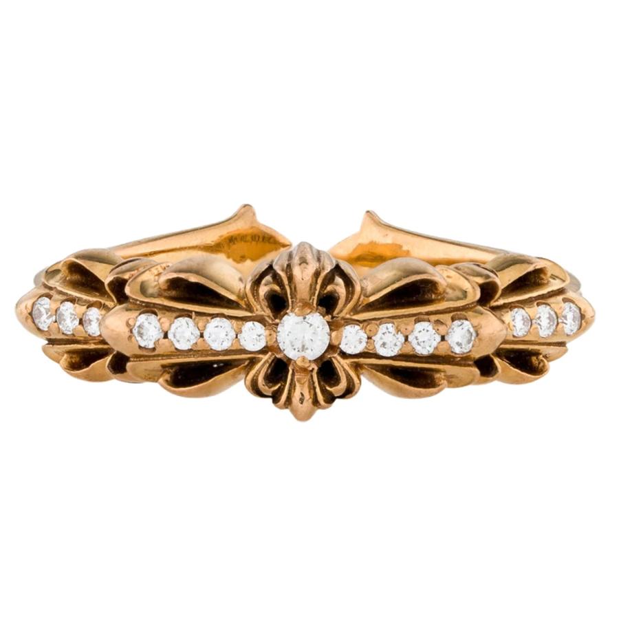 CHROME HEARTS 22K BABY CLASSIC DOUBLE FLORAL CROSS RING PAVE