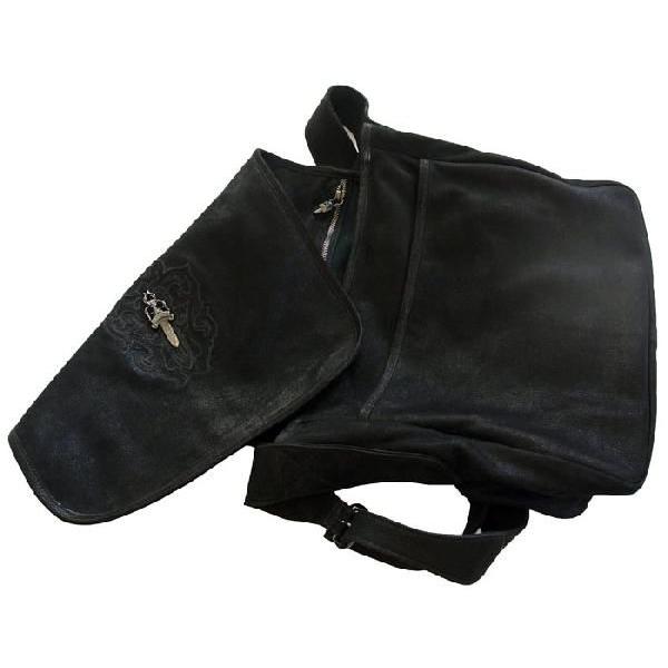 CHROME HEARTS BLACK DESTROYER LEATHER MAILBAG W/DAGGER クロム
