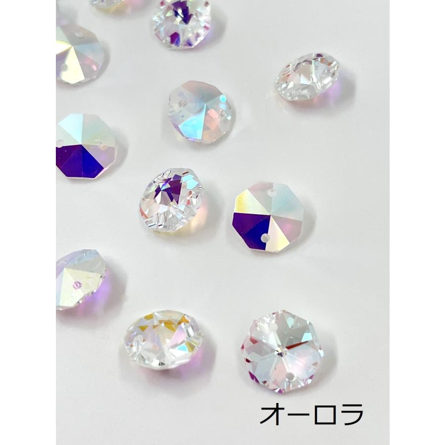 八角 2つ穴 14mm レインボー オーロラ 70個 オクタゴン ビーズ サン