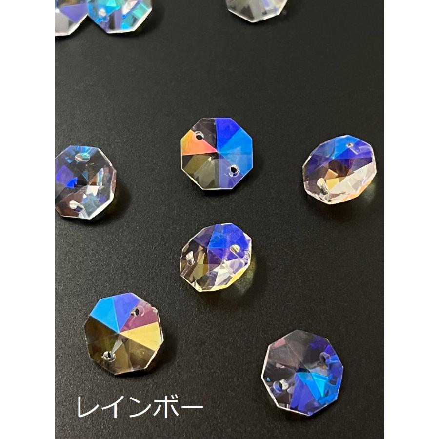 八角 2つ穴 14mm レインボー オーロラ 70個 オクタゴン ビーズ サン