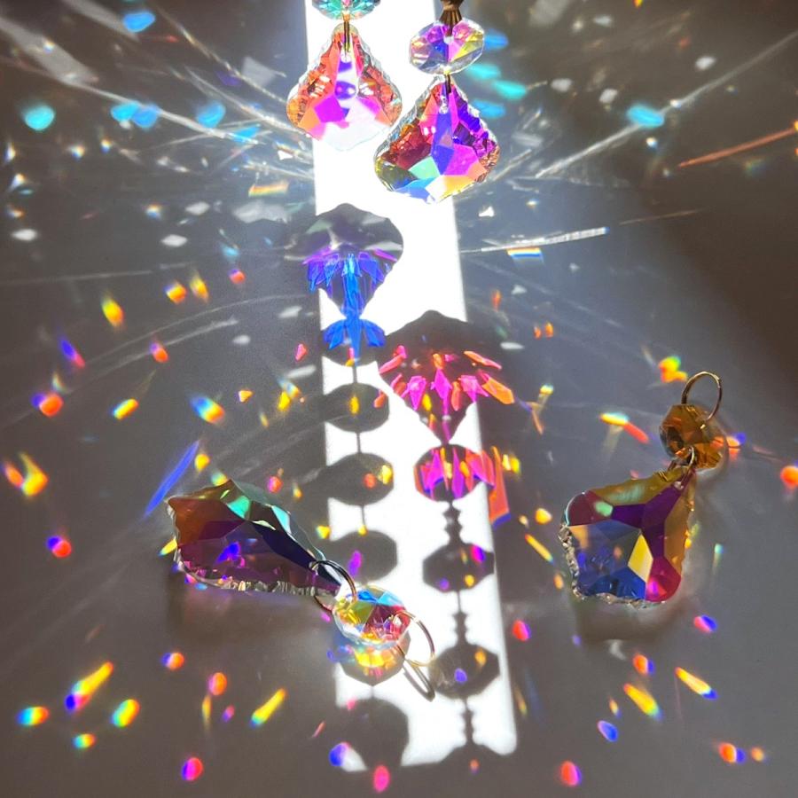 リーフカット 38mm オーロラ 6個セット 14mm八角 ビーズ 付き ドロップ