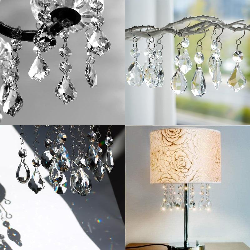 リーフカット 38mm 透明 6個セット 14mm八角 ビーズ 付き ドロップ