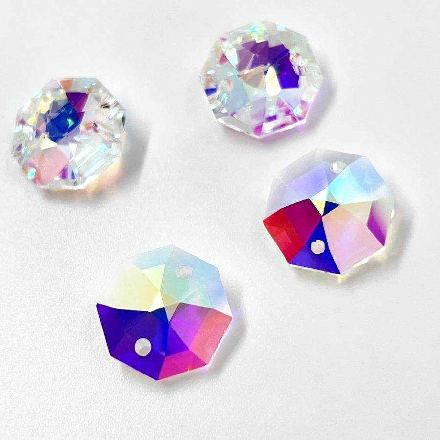 高品質 八角 2穴 14mm オーロラ 35個 スワロフスキー代用 8116