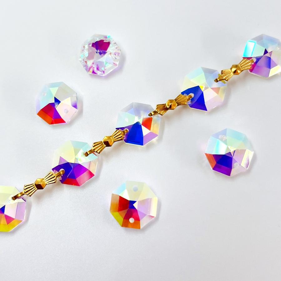 高品質 八角 2穴 14mm オーロラ 35個 スワロフスキー代用 8116