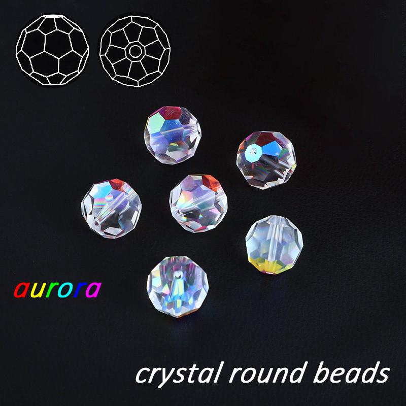 ガラスビーズ オーロラ 4mm/6mm/8mm ラウンドビーズ 通し穴 クリスタル