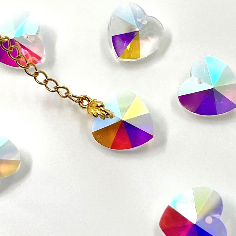 ハート型 ビーズ 1つ穴 14mm オーロラ 70個 クリスタルガラス サン