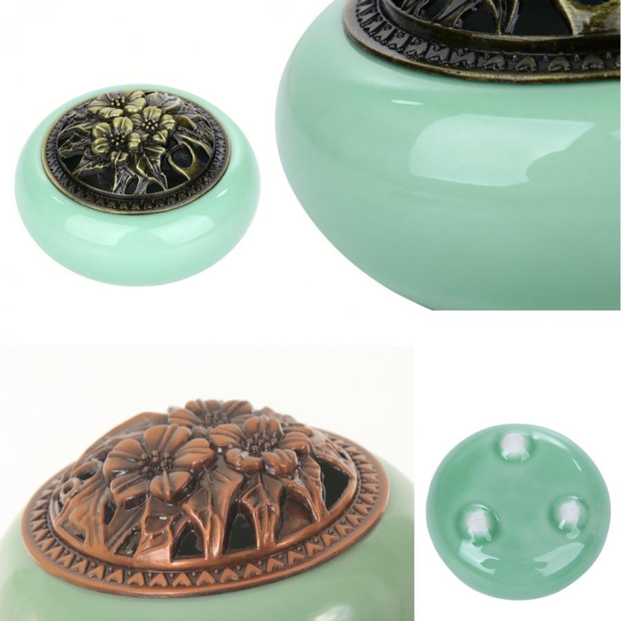 香炉 陶器 蓋付き お香立て付 直径11cm アロマ コーン スティック線香