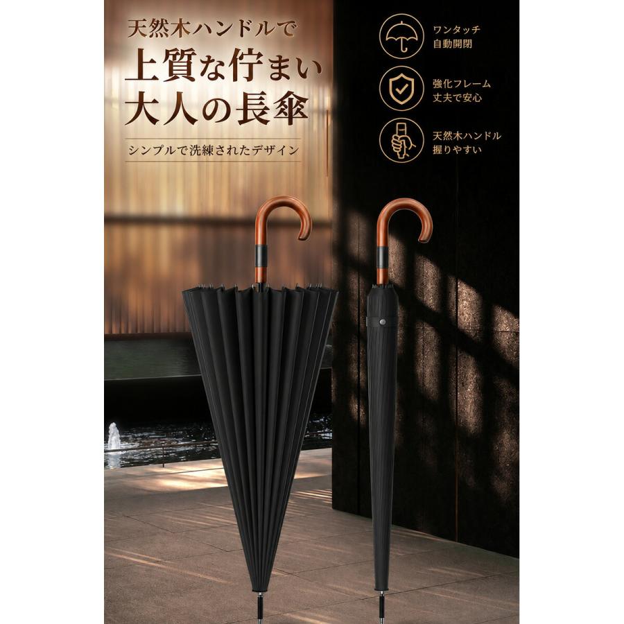 24本骨 長傘 メンズ 大判 耐風 撥水 強風対応 ワンタッチ ジャンプ傘