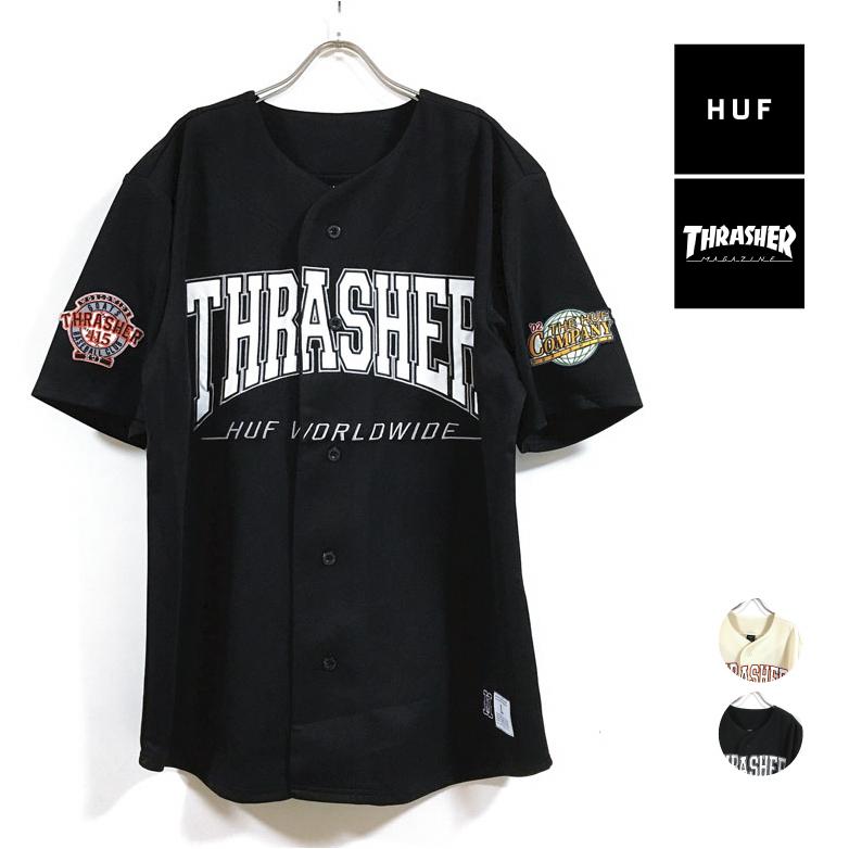 HUF ハフ × THRASHER スラッシャー コラボ CENTER FIELD BASEBALL JERSEY ベースボール シャツ 半袖