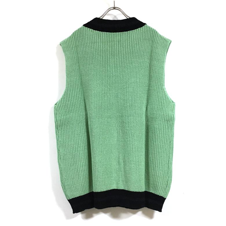 畦編み ライン Vネック ビッグシルエット ニット ベスト メンズ 送料