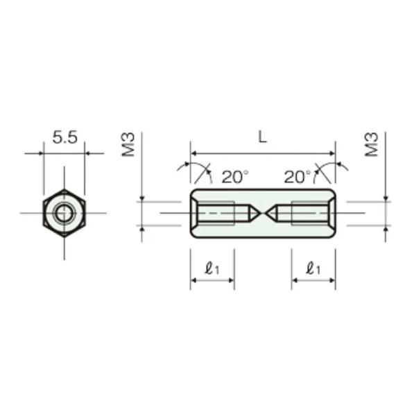 黄銅スペーサー　六角　廣杉計器　ASB-320E　20mm　1個 |  | 02