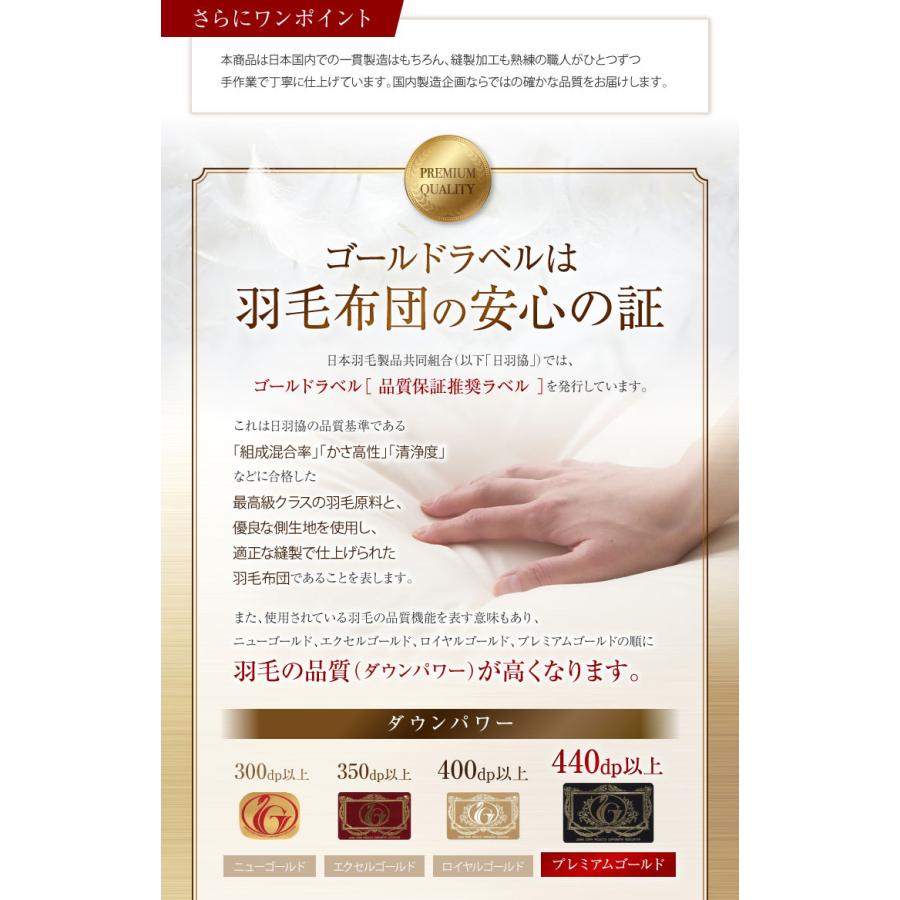 羽毛布団 ダウンパワー440dp以上 プレミアムゴールドラベル 羽毛布団 ダウンパワー440dp以上 プレミアムゴールドラベル