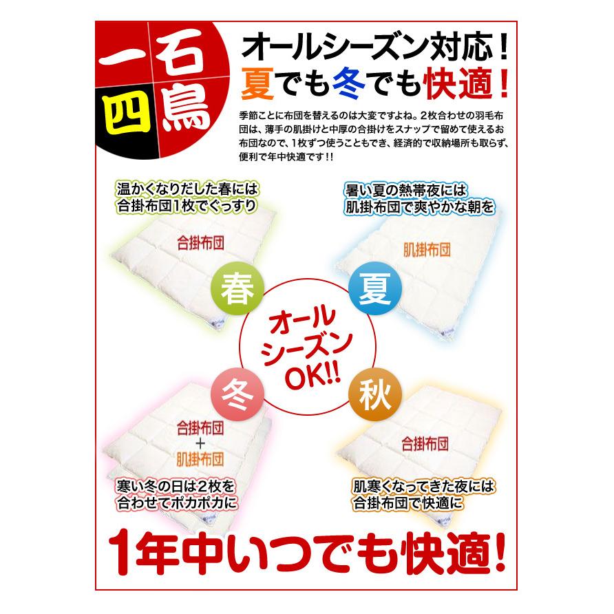 羽毛布団 2枚合わせ エクセルゴールドラベル 送料無料 クイーンロング 210×210cm ホワイトダックダウン90％ フランス産 日本製 キナリ ダウンパワー350dp パ｜sleeping-yshop｜05