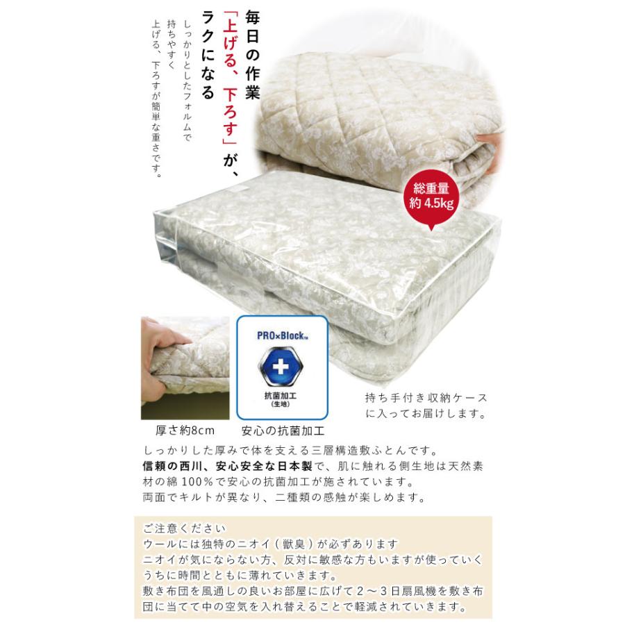 敷き布団 西川 シングルロング 100×210cm 羊毛混敷きふとん 敷き布団 西川 シングルロング 100×210cm 羊毛混敷きふとん