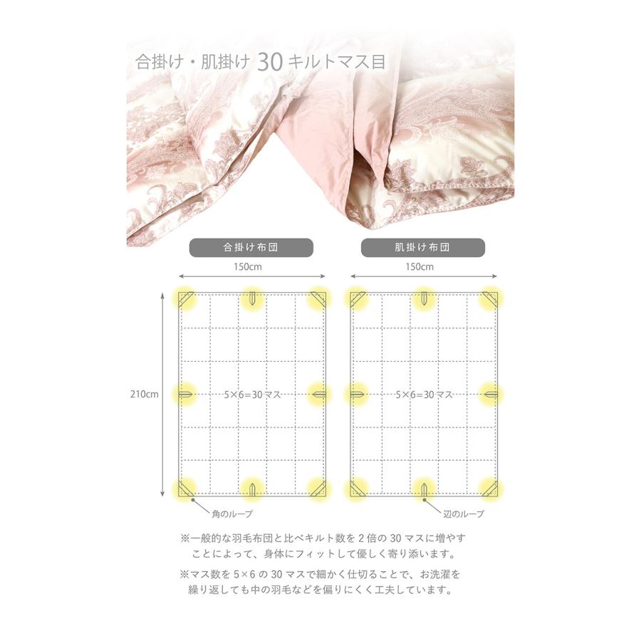 羽毛布団 2枚合わせ 昭和西川  送料無料 シングルロング 150×210cm ホワイトダックダウン85％ 柄番：NU-85  ピンク ベージュ 洗濯機OK 洗える 軽量生地 2枚合せ｜sleeping-yshop｜12