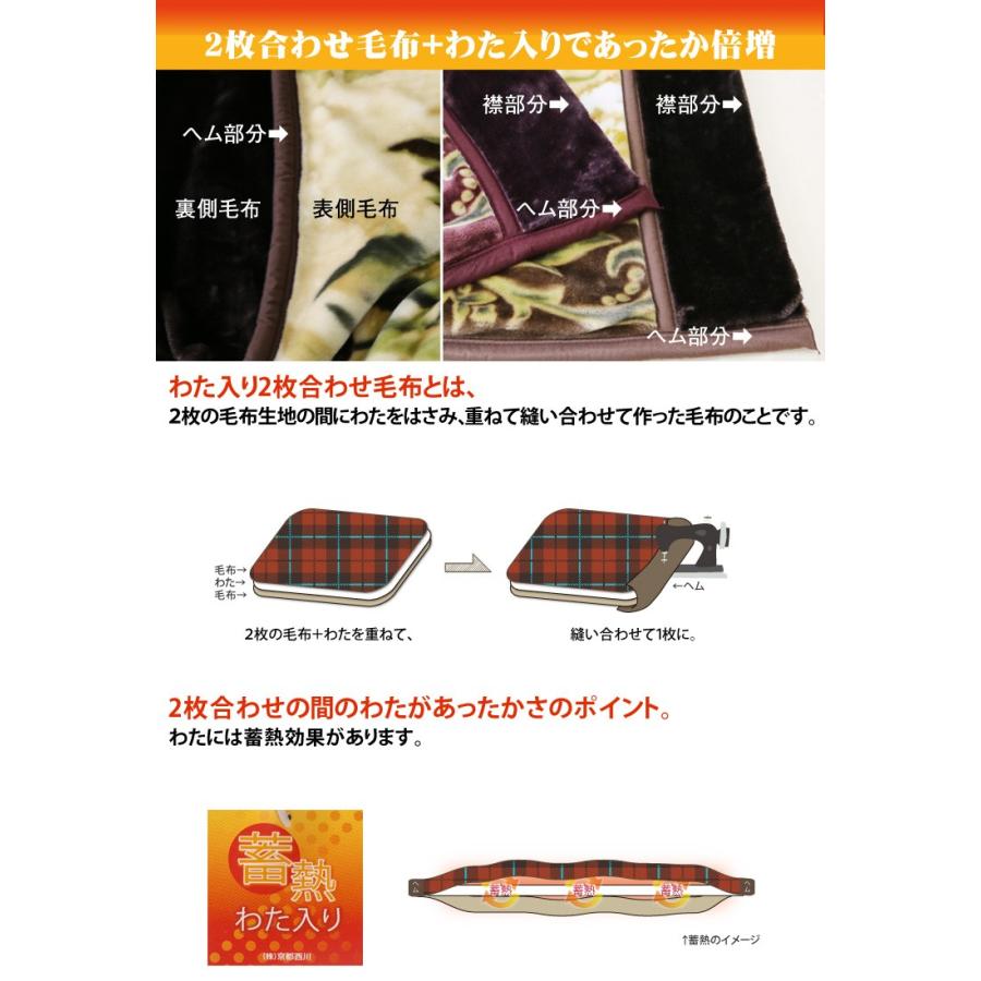 京都西川 襟付き綿入り合わせ毛布（2NY4903）イプシー シングルサイズ