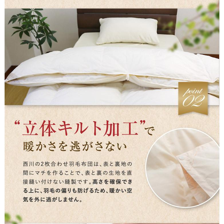 昭和西川 羽毛布団 2枚合わせ 送料無料 セミダブルロング 170×210cm
