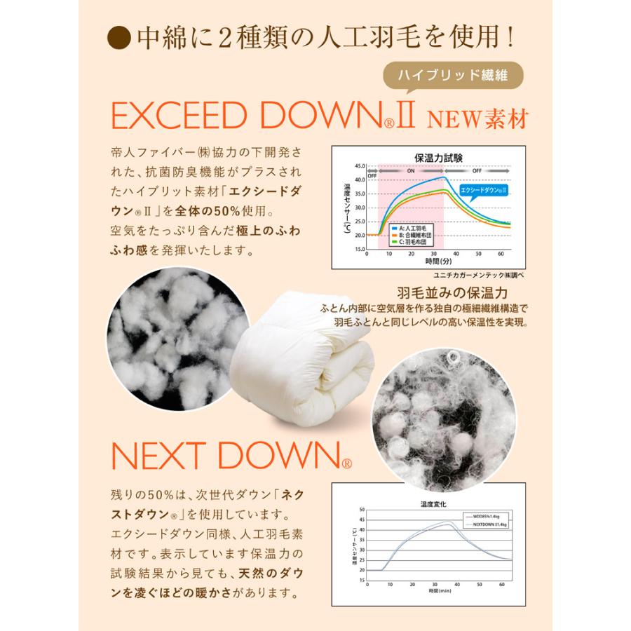 送料無料 掛けふとん 昭和西川 合繊掛けふとん　KL キングロングサイズ 約230×210cm エクシードダウン2 ネクストダウン 立体キルト | 昭和西川 | 06