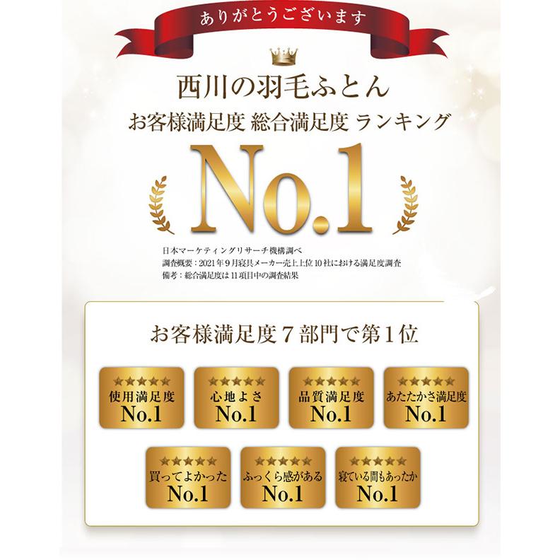 羽毛布団 西川 送料無料 セミダブルロング 175×210cm ホワイトダック