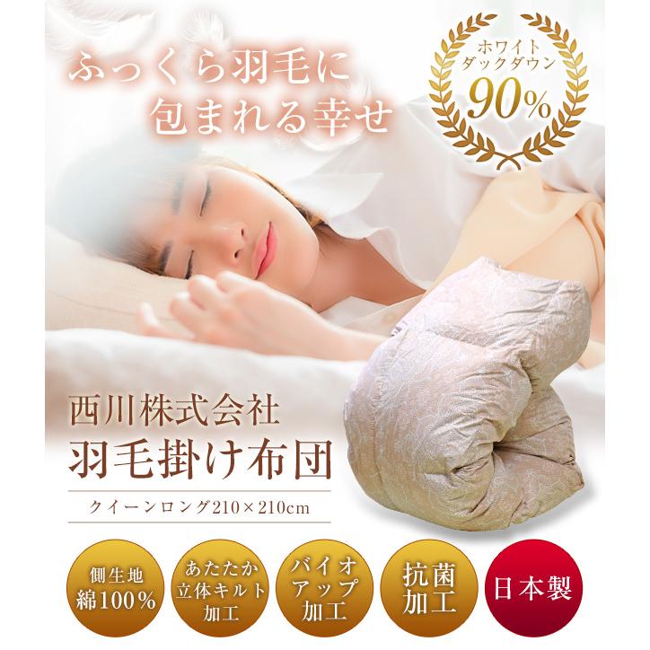 羽毛布団 西川 送料無料 クイーンロング 210×210cm ホワイトダック