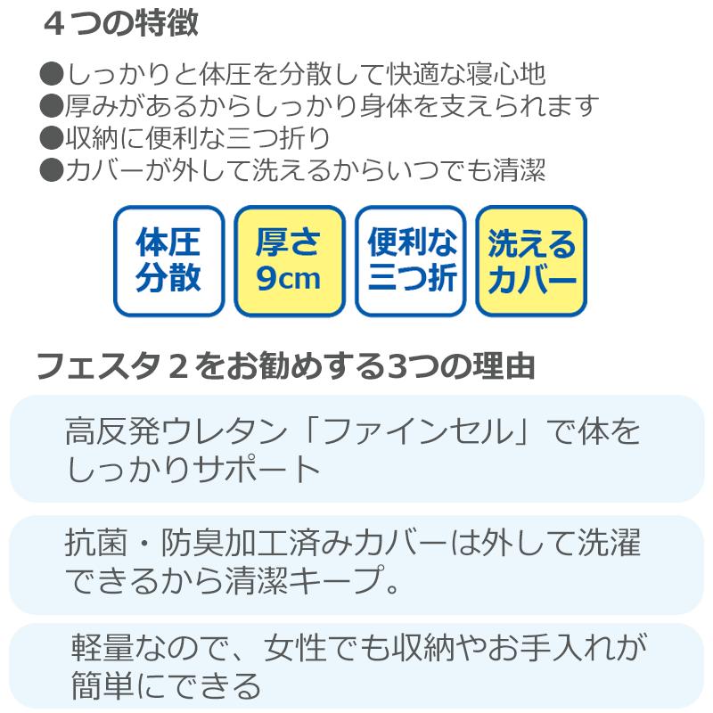 マットレス シングル 西川 高反発マットレス 三つ折り フェスタ2 FESTA2 97×200×9cm 敷き布団 ウレタン 抗菌防臭 | 西川 | 03