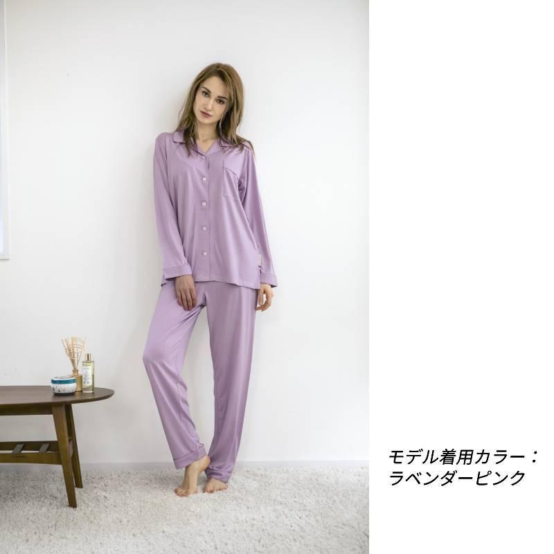 待望の再入荷! シルクニット長袖パジャマ レディース ラベンダー (絹