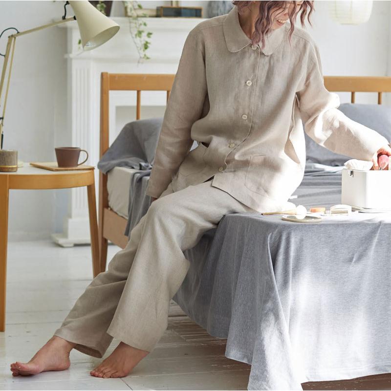パジャマ レディース ルームウエア 部屋ぎ おしゃれ ファインリネン 長袖 ナチュラル シンプル 天然素材 リネン 麻 北欧 Fab the home |  | 09