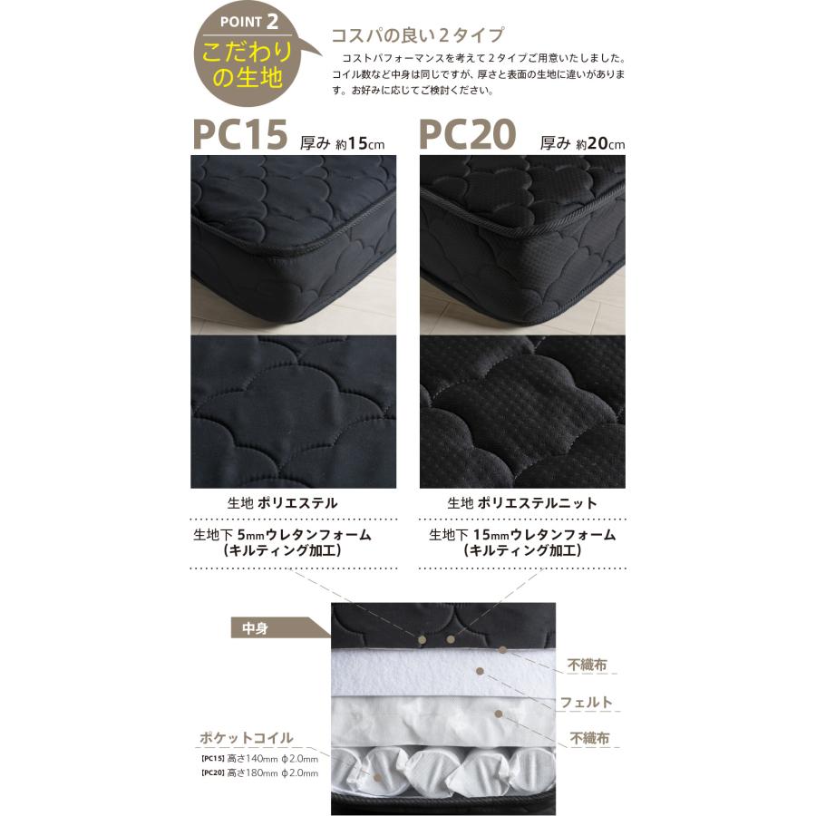 ★数量限定 特別価格★ 「圧縮 ポケットコイルマットレス（PC）」 高反発 通気性 セミシングル シングル セミダブル ダブル クイーン 体圧分散 石崎家具_3