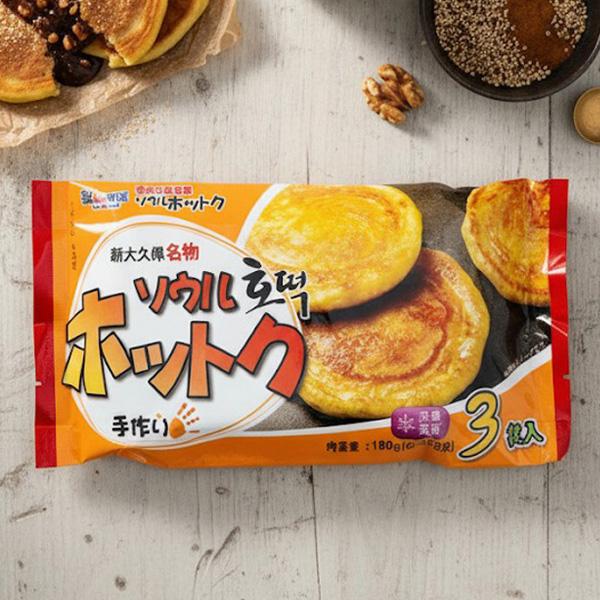 ソウルホットク 新大久保名物 / 180g(60gＸ3枚) ソウル手作りホットク 韓国の屋台スイーツ もちもちの生地 ホットック（冷凍） | 