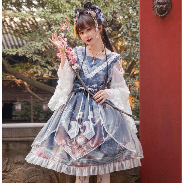 ロリータドレス ワンピース 姫袖 コスプレ 膝丈 レディース ステージ お姫様ドレス 中華風ロリータ服 Lolita レディース コスプレ ハロウィン 仮装 舞台 ステージ 衣装 Cosplay エスライン商店