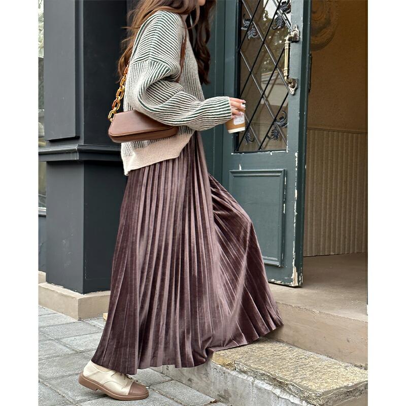 FLAIR プリーツスカート ベロア ロング ベロアスカート プリーツ