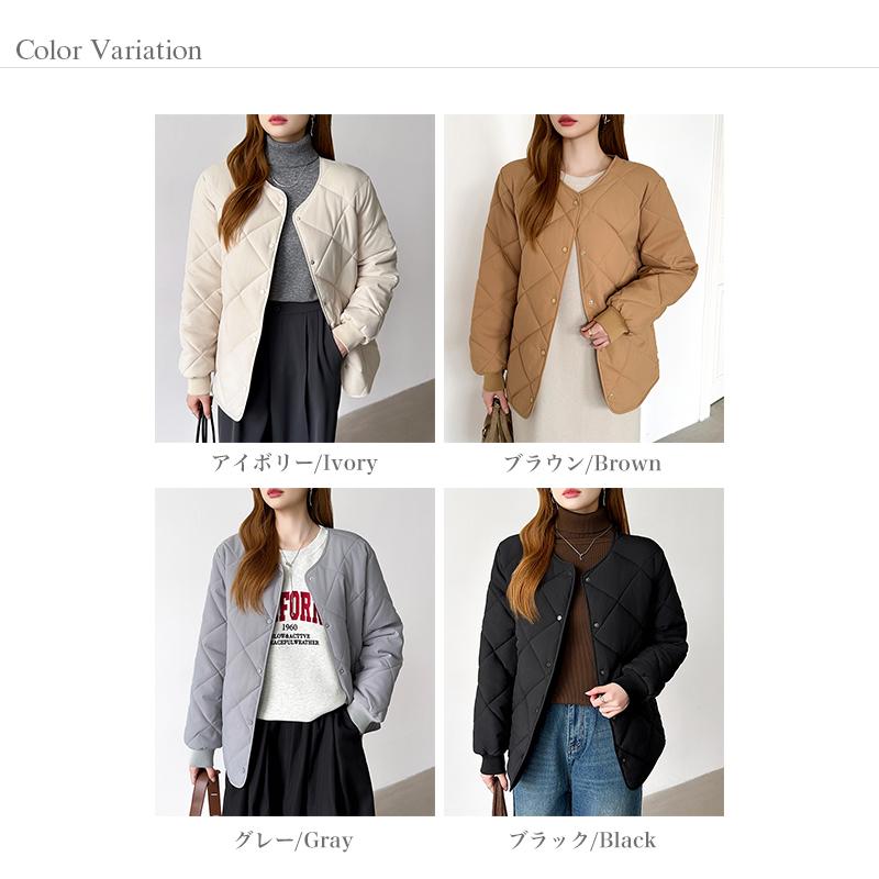 中綿 キルティングジャケット ノーカラー アウター ジャケット