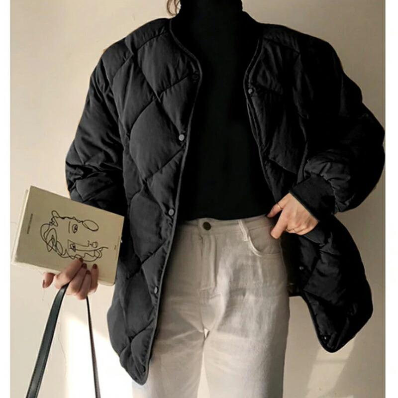 中綿 キルティングジャケット ノーカラー アウター ジャケット